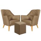Kit 2 Poltronas Decorativa Orion Bordada com Puff Izar Sued Capuccino Aradecor