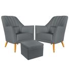Kit 2 Poltronas Decorativa Orion Bordada com Puff Quasar Sued Cinza Aradecor Kit 2 Poltronas Decorativa Orion Bordada com Puff Quasar Sued Cinza Aradecor