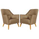Kit 2 Poltronas Decorativa Orion Bordada Sued Capuccino Aradecor