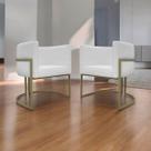 Kit 2 Poltronas Decorativa Para Recepção Luna Material Sintético Cores Base de Ferro Champagne