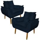 Kit 2 Poltronas Decorativa para Sala de Estar Opala Suede Azul Marinho - Montanaris Decor