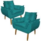 Kit 2 Poltronas Decorativa para Sala de Estar Opala Suede Azul Turquesa - Montanaris Decor
