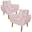 Kit 2 Poltronas Decorativa para Sala de Estar Opala Suede Rosa Claro - Montanaris Decor