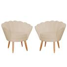 Kit 2 Poltronas Decorativa para Sala de Estar Petala Suede Bege - Montanaris Decor