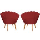Kit 2 Poltronas Decorativa para Sala de Estar Petala Suede Vermelho - Montanaris Decor