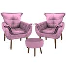 Kit 2 Poltronas Decorativa Parana com Puff Redondo Suede