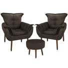 Kit 2 Poltronas Decorativa Parana com Puff Redondo Suede