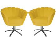 Kit 2 Poltronas Decorativa Pétala Base Giratória Metal Couro Amarelo Mz Decor