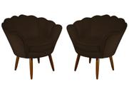 Kit 2 Poltronas Decorativa Pétala Couro Marrom Pés Madeira Mz Decor