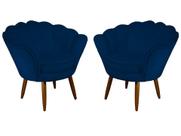 Kit 2 Poltronas Decorativa Pétala Suede Azul Marinho Pés Madeira Mz Decor