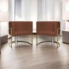 Kit 2 Poltronas Decorativa Recepção Luna Suede Cores Base de Ferro Champagne