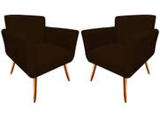 Kit 2 Poltronas Decorativa Sabrina Suede Marrom Pés Madeira Mz Decor