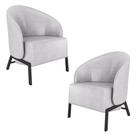 Kit 2 Poltronas Decorativa Sala de Estar Kenya Pés em Ferro Pu Preto/Cinza G33 - Gran Belo Kit 2 Poltronas Decorativa Sala de Estar Kenya Pés em Ferro Pu Preto/Cinza G33 - Gran Belo
