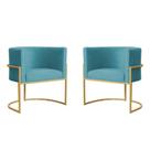 Kit 2 Poltronas Decorativa Sala de Estar Luana Base Gold Veludo Azul Turquesa - Montanaris Decor