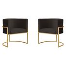 Kit 2 Poltronas Decorativa Sala de Estar Luana Base Gold Veludo Marrom - Montanaris Decor