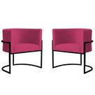 Kit 2 Poltronas Decorativa Sala de Estar Luana Base Preta Veludo Pink - Montanaris Decor