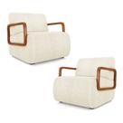 Kit 2 Poltronas Decorativa Sala de Estar Odessa Braços em Madeira Bouclê Off White G33 - Gran Belo
