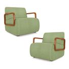 Kit 2 Poltronas Decorativa Sala de Estar Odessa Braços em Madeira Bouclê Verde Oliva G33 - Gran Belo