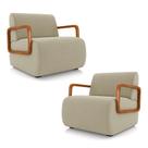 Kit 2 Poltronas Decorativa Sala de Estar Odessa Braços em Madeira Veludo Bege G33 - Gran Belo