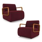 Kit 2 Poltronas Decorativa Sala de Estar Odessa Braços em Madeira Veludo Bordô G33 - Gran Belo