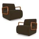 Kit 2 Poltronas Decorativa Sala de Estar Odessa Braços em Madeira Veludo Marrom G33 - Gran Belo