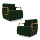 Kit 2 Poltronas Decorativa Sala de Estar Odessa Braços em Madeira Veludo Verde G33 - Gran Belo