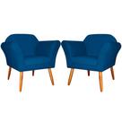 Kit 2 Poltronas Decorativa Sala E Recepção Marcela Suede Azul Royal - LM DECOR