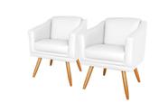 Kit 2 Poltronas Decorativa Valentina Sala Recepção Escritório Revestimento Sintético Branco