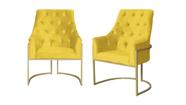 Kit 2 Poltronas Decorativa Vick Couro Amarelo Base Dourada Ms Decor