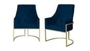 Kit 2 Poltronas Decorativa Vick Couro Azul Marinho Base Dourada Ms Decor