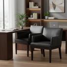 Kit 2 Poltronas Decorativa Vitória Couro Preto Pés Madeira Ms Decor