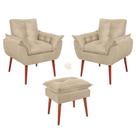 Kit 2 Poltronas Decorativas 1 Puff Decorativo Vit Decor Suede Conforto Elegância e Pés Palito