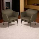Kit 2 Poltronas Decorativas 76cm Rosalie Pés em Ferro Couro Cimento G34 - Gran Belo