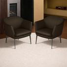 Kit 2 Poltronas Decorativas 76cm Rosalie Pés em Ferro Couro Marrom G34 - Gran Belo