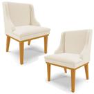 Kit 2 Poltronas Decorativas Base Fixa de Madeira Firenze Linho Bege/Castanho G19 - Gran Belo