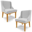 Kit 2 Poltronas Decorativas Base Fixa de Madeira Firenze Linho Cinza/Castanho G19 - Gran Belo
