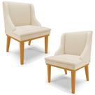 Kit 2 Poltronas Decorativas Base Fixa de Madeira Firenze PU Bege/Castanho G19 - Gran Belo