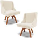 Kit 2 Poltronas Decorativas Base Giratória de Madeira Firenze Linho Bege/Natural G19 - Gran Belo