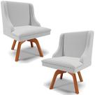 Kit 2 Poltronas Decorativas Base Giratória de Madeira Firenze Linho Cinza/Natural G19 - Gran Belo Kit 2 Poltronas Decorativas Base Giratória de Madeira Firenze Linho Cinza/Natural G19 - Gran Belo