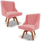 Kit 2 Poltronas Decorativas Base Giratória de Madeira Firenze Suede Rosê/Natural G19 - Gran Belo