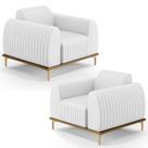 Kit 2 Poltronas Decorativas Base Gold Molino D06 PU C-12 Branco - Mpozenato Kit 2 Poltronas Decorativas Base Gold Molino D06 PU C-12 Branco - Mpozenato