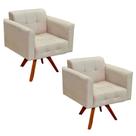 Kit 2 Poltronas Decorativas Base Madeira Giratória Ana Suede Bege - Ibiza