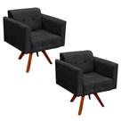 Kit 2 Poltronas Decorativas Base Madeira Giratória Ana Suede Preto - Ibiza