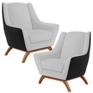 Kit 2 Poltronas Decorativas Base Madeira Juliet D02 Corano Preto C-05 Linho Cinza D-315 - Lyam Decor Kit 2 Poltronas Decorativas Base Madeira Juliet D02 Corano Preto C-05 Linho Cinza D-315 - Lyam Decor