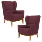Kit 2 Poltronas Decorativas Base Manu Madeira Milena B-278 Veludo Marsala - Domi