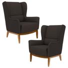 Kit 2 Poltronas Decorativas Base Manu Madeira Milena C-34 Corano Marrom - Domi