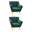 Kit 2 Poltronas Decorativas Berlim Base em Madeira Maciça Tecido Veludo Verde Kit 2 Poltronas Decorativas Berlim Base em Madeira Maciça Tecido Veludo Verde