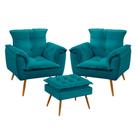 Kit 2 Poltronas Decorativas Beta com Puff Lunar Sued Azul Turquesa Aradecor Kit 2 Poltronas Decorativas Beta com Puff Lunar Sued Azul Turquesa Aradecor