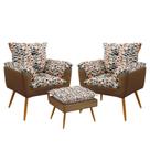 Kit 2 Poltronas Decorativas Beta com Puff Lunar Sued Estampado Laranja com Capuccino Aradecor
