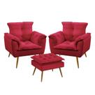 Kit 2 Poltronas Decorativas Beta e Puff Lunar Suede Vermelho Aradecor